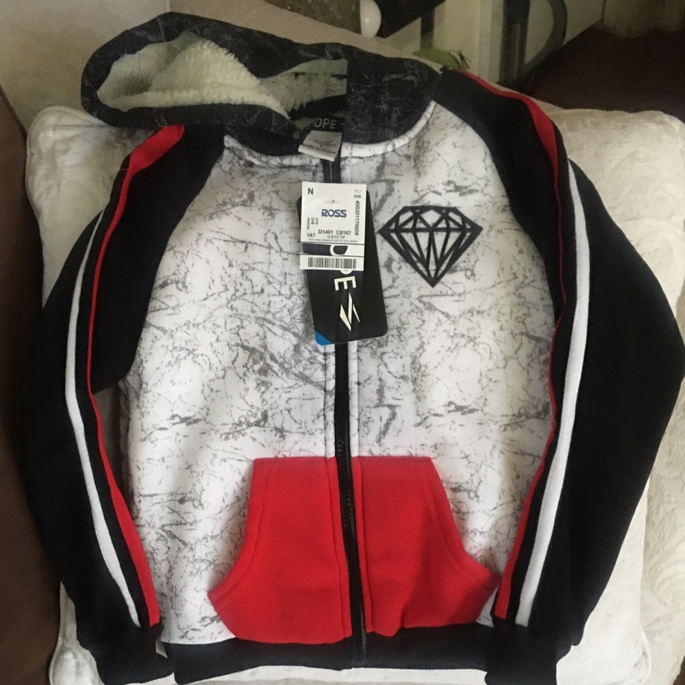 Unisex Child’s Tri-Color Zip-Up Hooded Jacket.